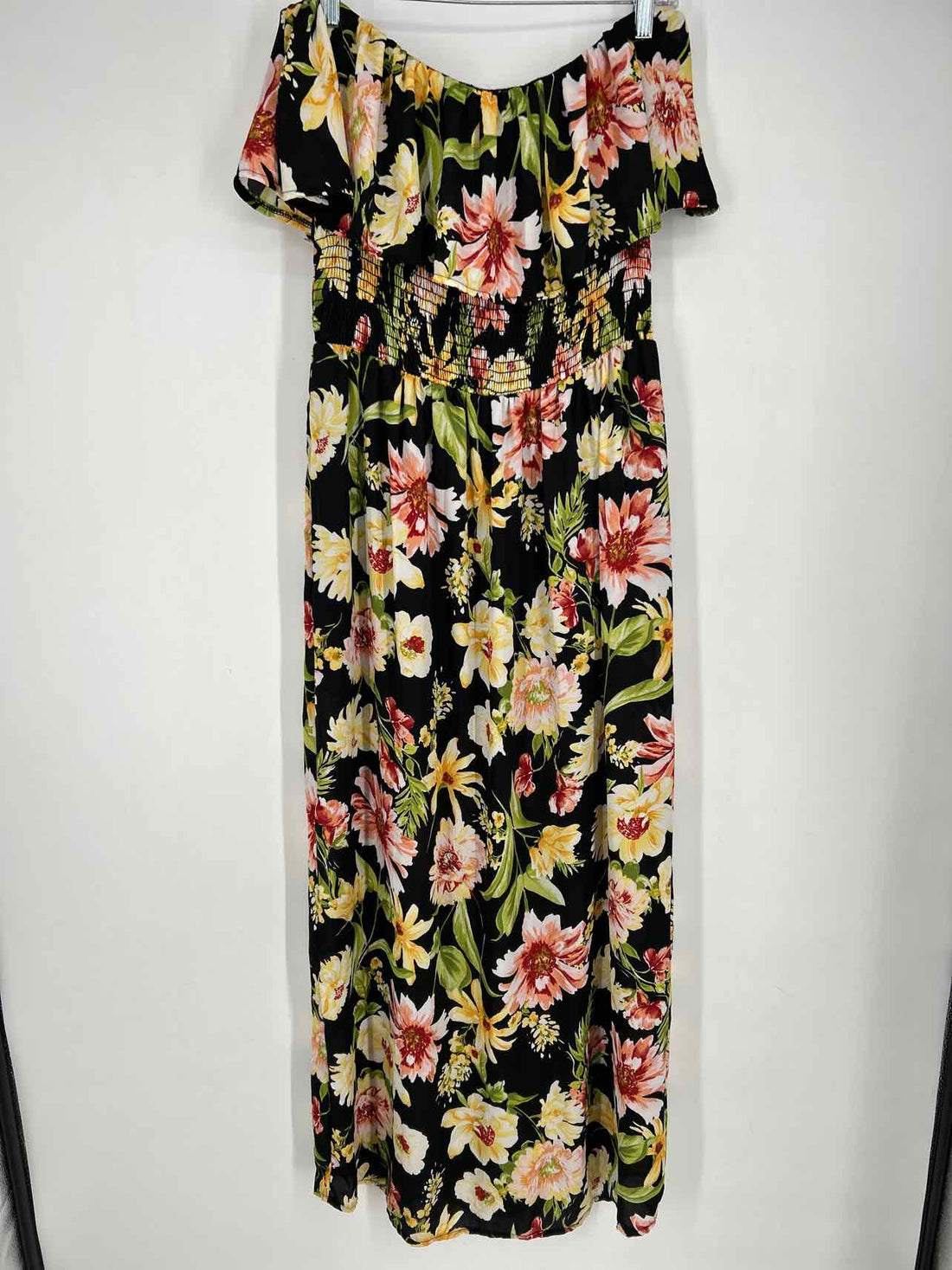 Lilian Size 2X Black Floral Print Strapless Dress