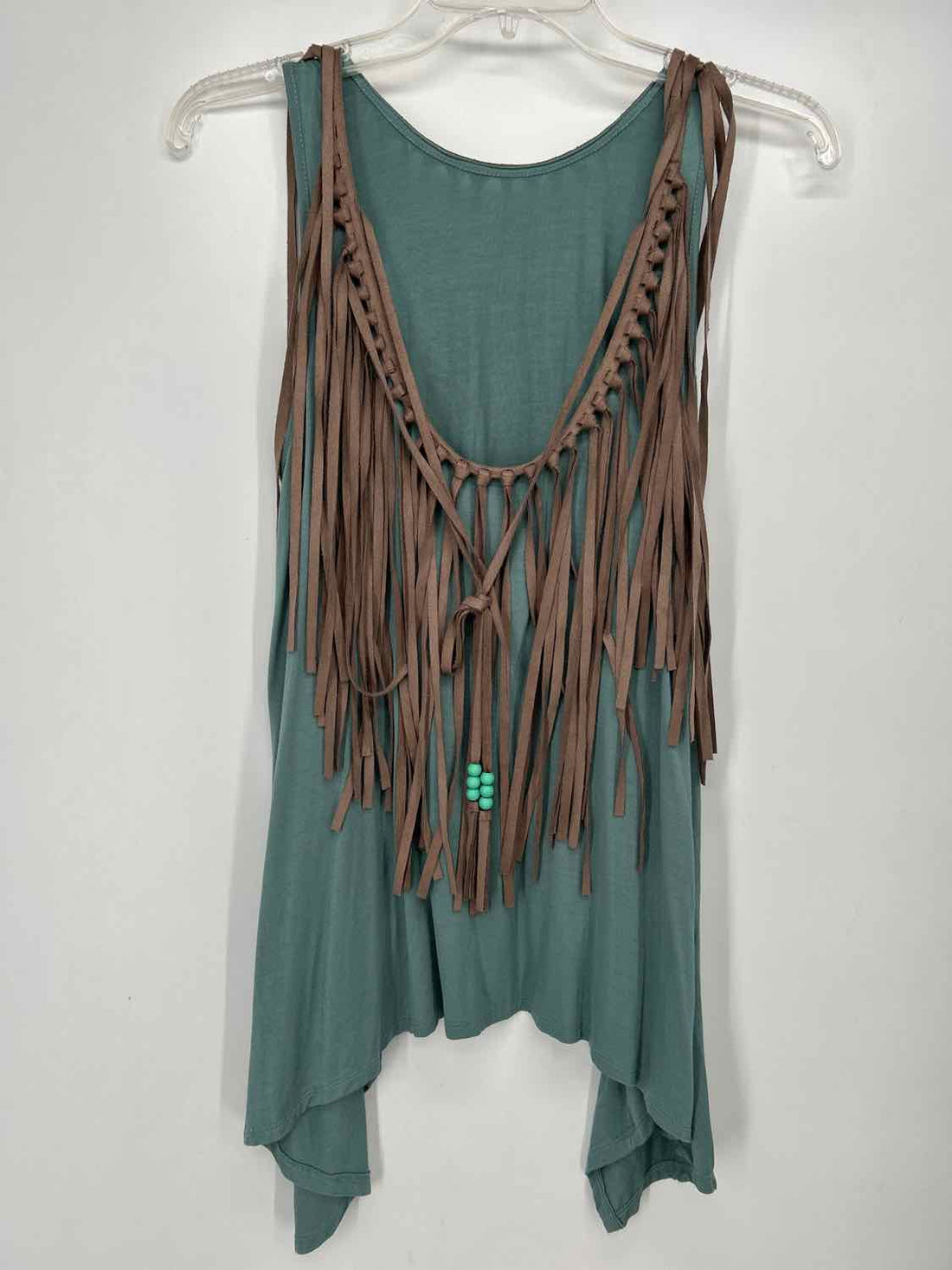 Judith March Size M Light Teal & Taupe Fringe Sleeveless