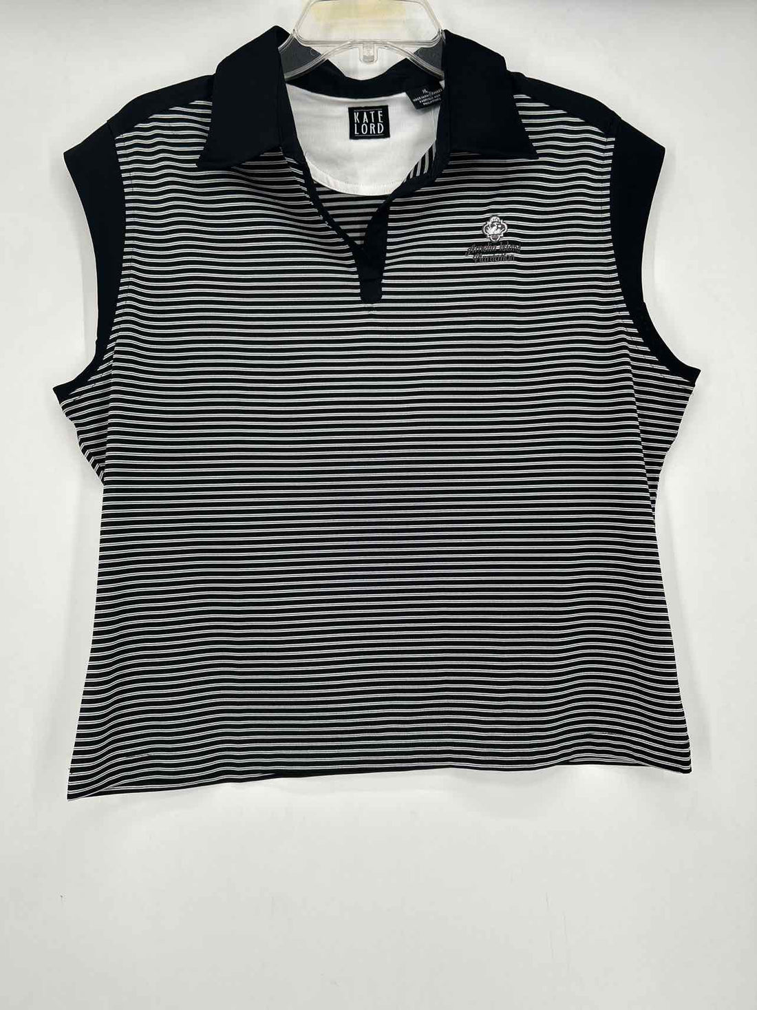 Kate Lord Size XL Black & White Striped Short Sleeve Active Tops