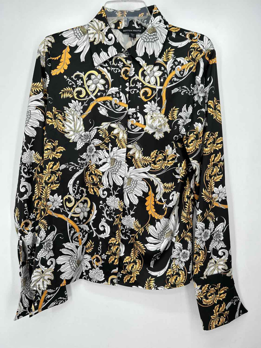 Boston Proper Size 8 Black & White Print Long Sleeve