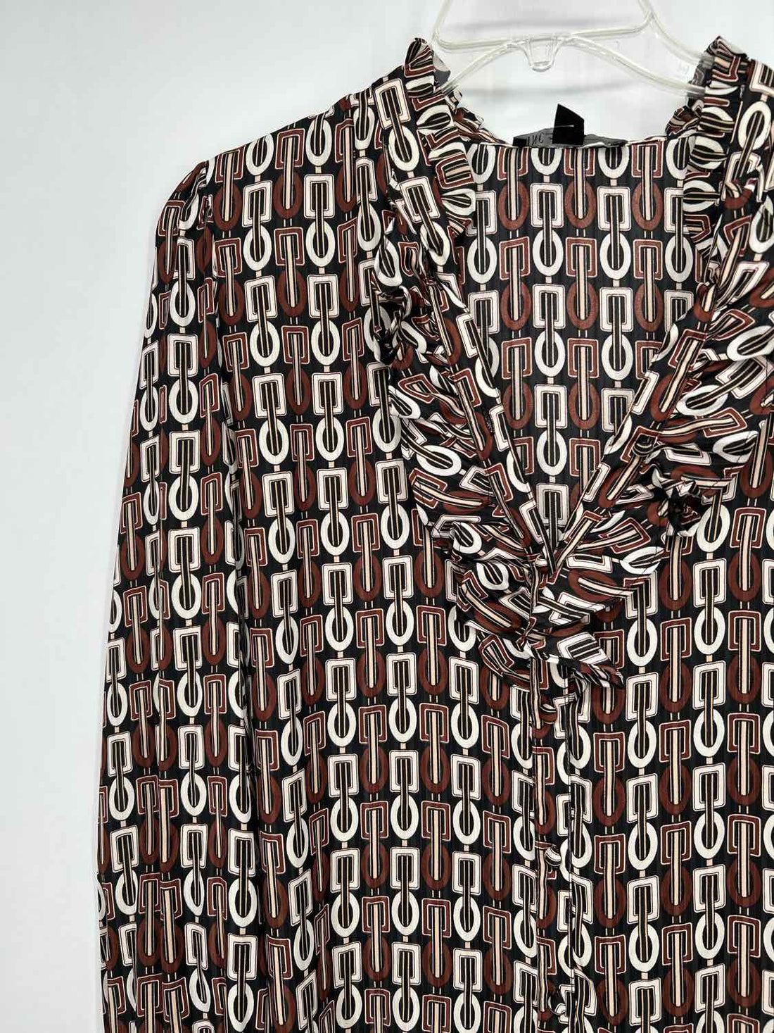 INC Size M Black White & Brown Print Long Sleeve