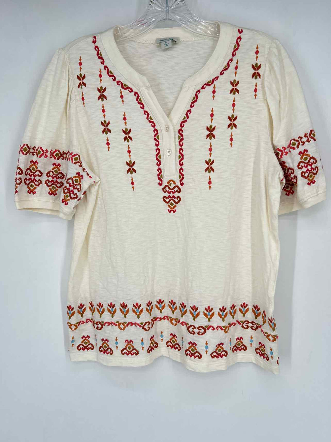 Sundance Size S Ivory Embroidered Short Sleeve