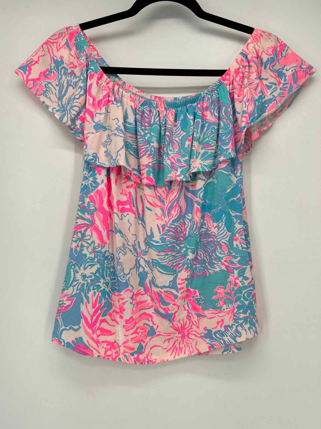 Lilly Pulitzer Size S Blue & Pink Print Short Sleeve