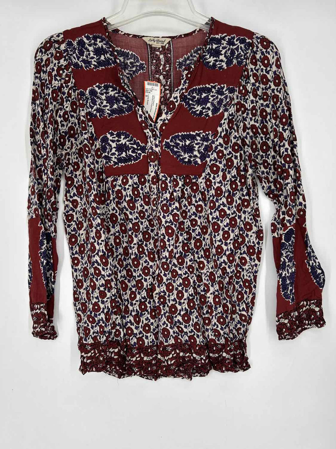 Lucky Brand Size S Maroon & Purple Floral Long Sleeve