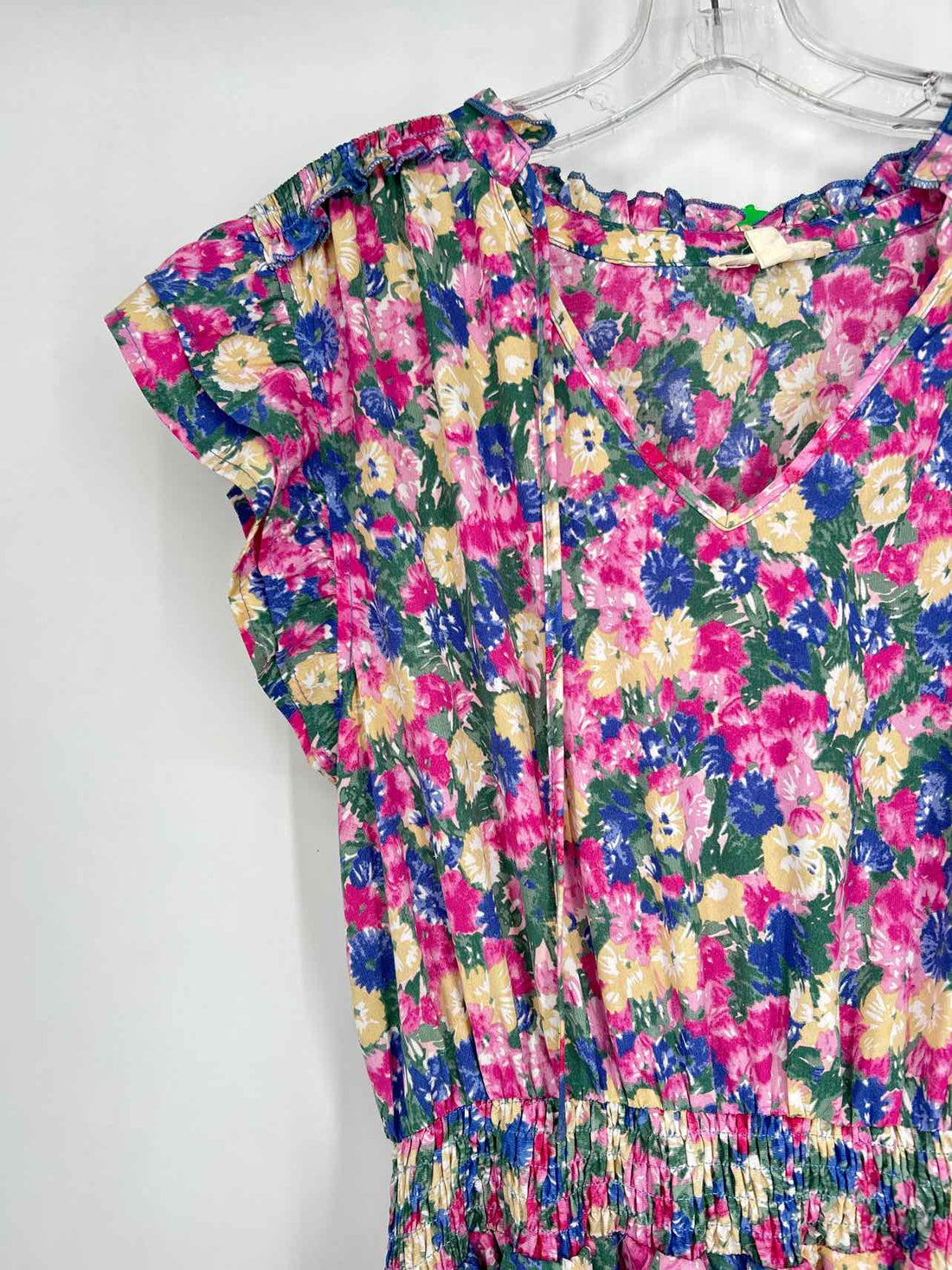 Entro Size M Blue & Pink Floral Short Sleeve Dress