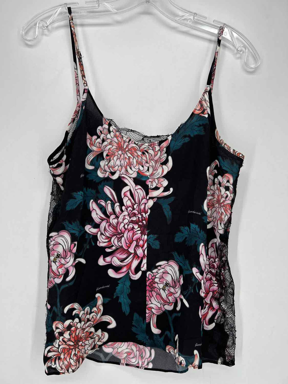 Fleur Du Mal Size L Black Floral Silk Tank Top
