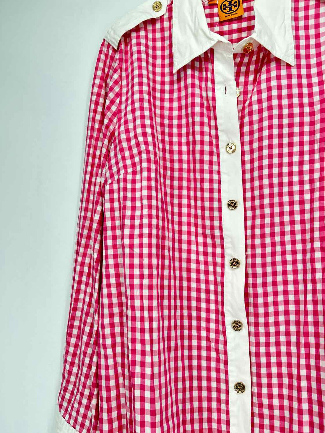Tory Burch Size 14 Pink Gingham Long Sleeve