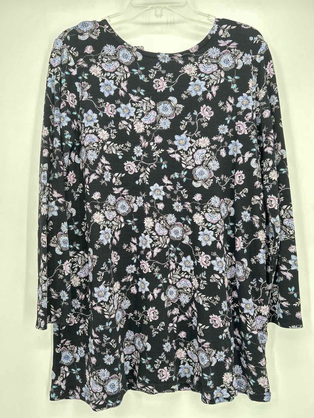 J Jill Size L Black Floral Long Sleeve