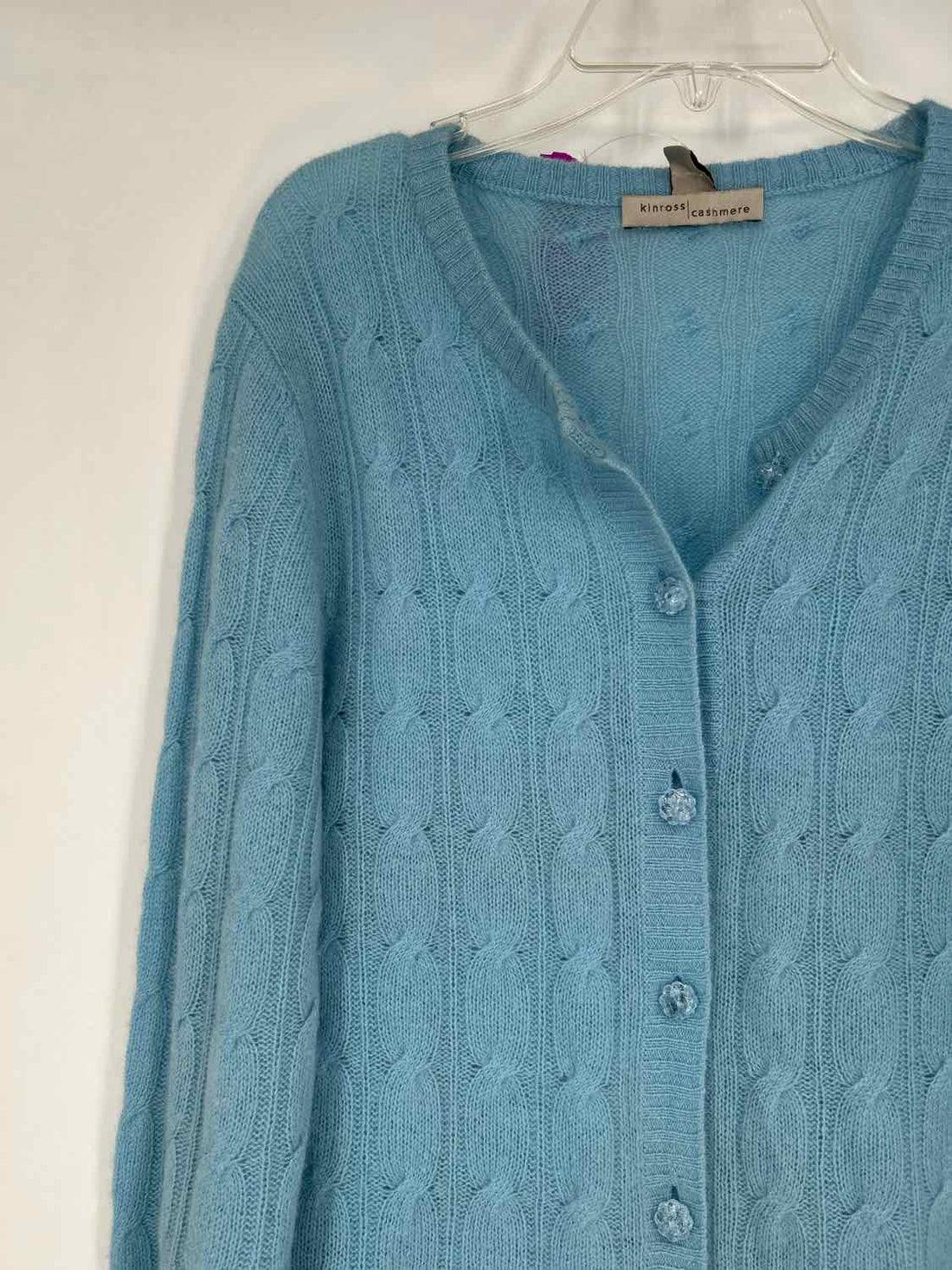 Kinross Cashmere Size M Blue Cashmere Cardigan