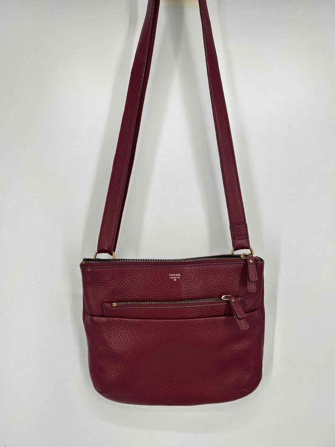 Fossil Maroon Pebbled Leather Crossbody