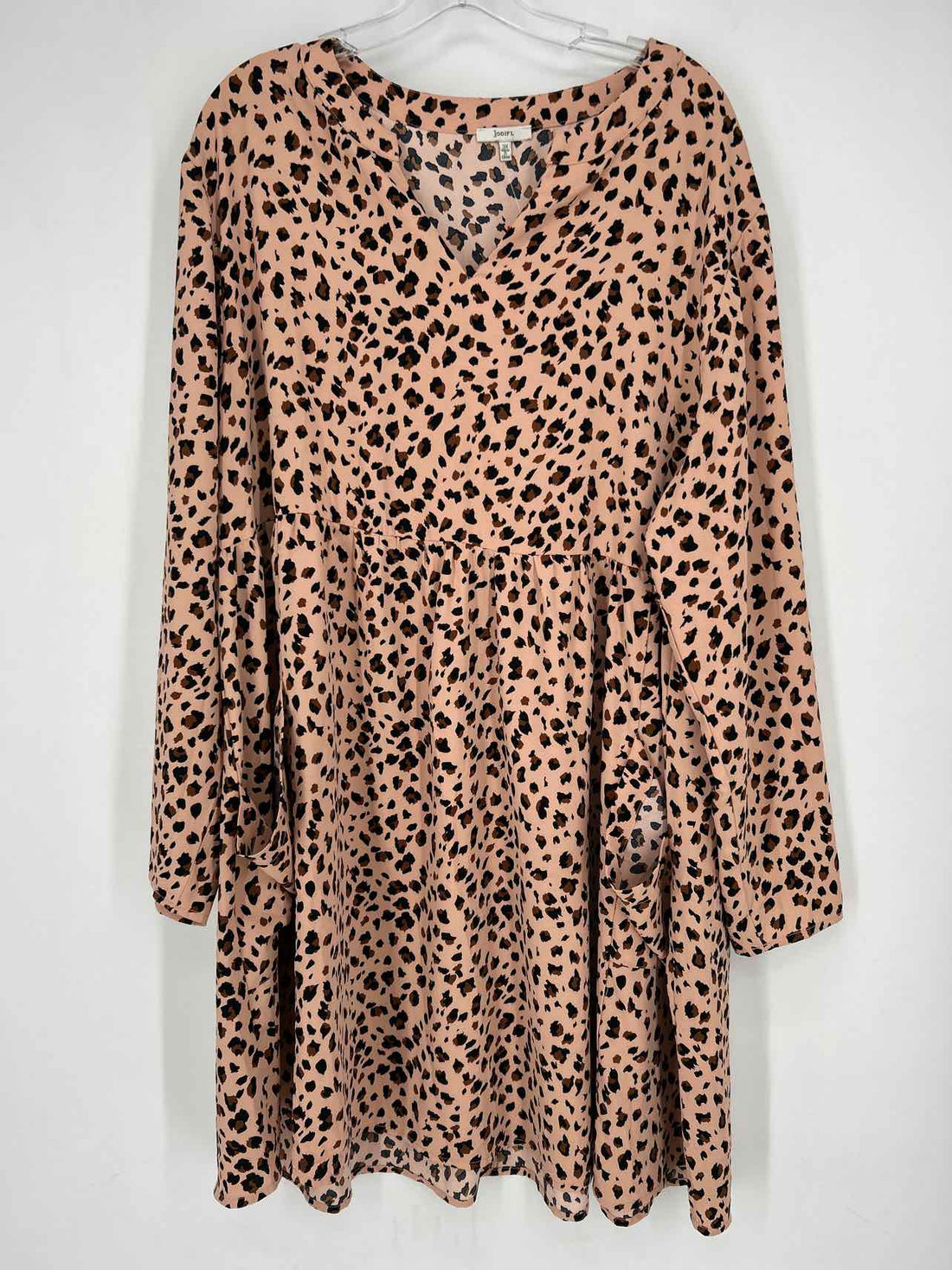 Jodifl Size 3X Peach leopard Long Sleeve Dress