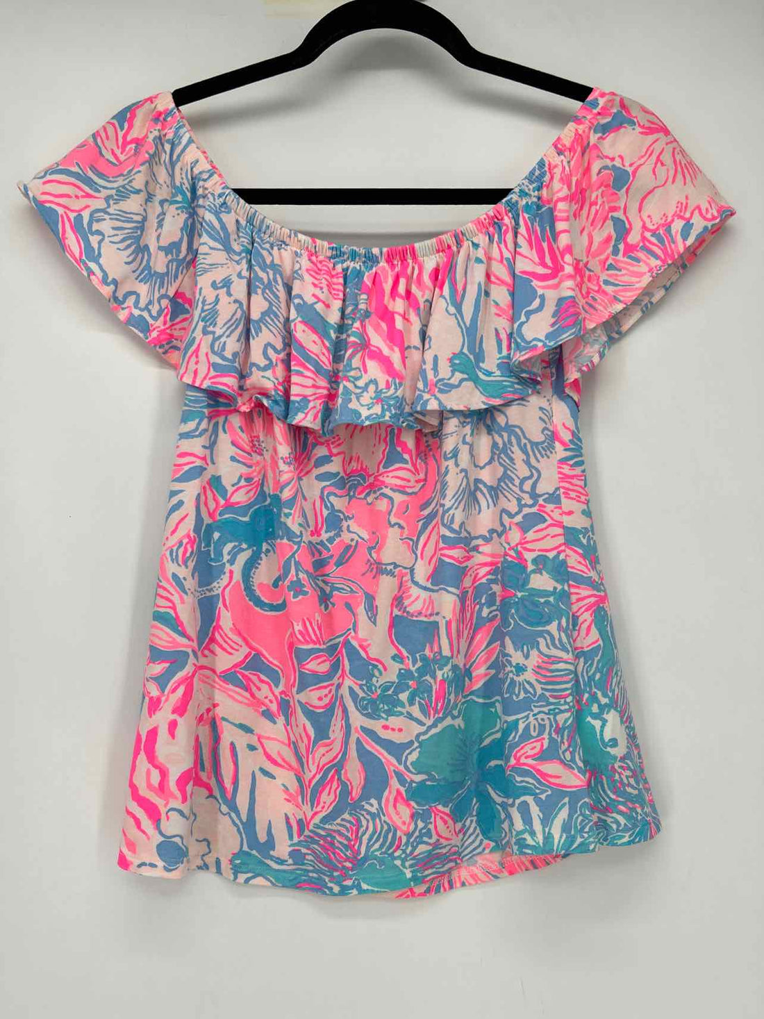 Lilly Pulitzer Size S Blue & Pink Print Short Sleeve