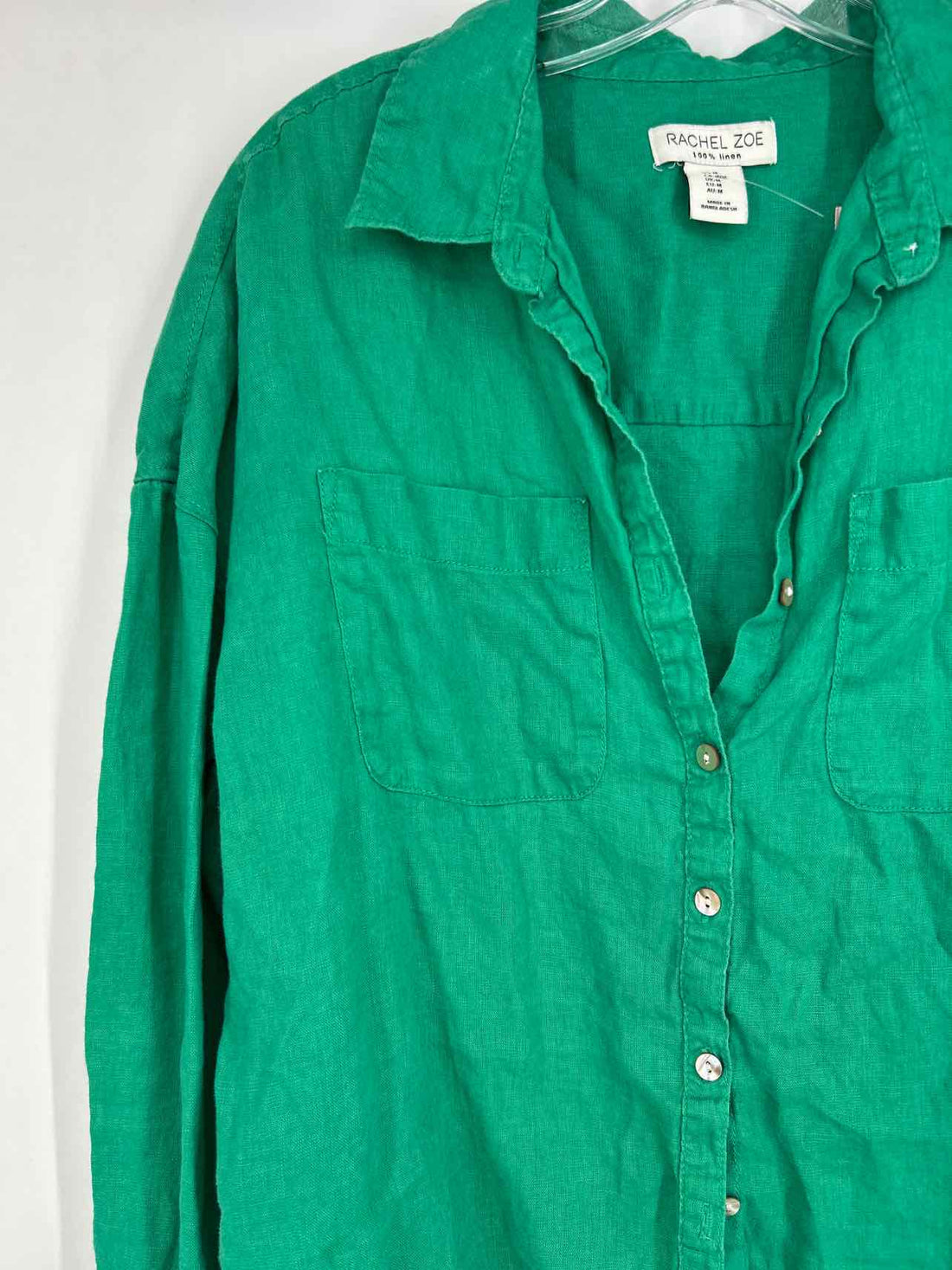 Rachel Zoe Size M Green Linen Long Sleeve