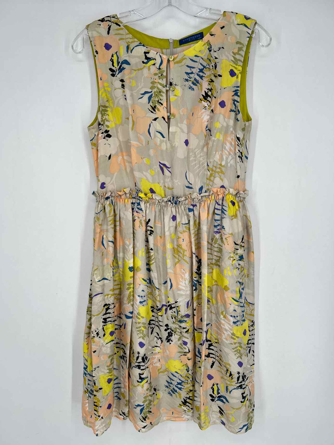 Strenesse Blue Size 6 Pale Gray Print Silk Sleeveless Dress