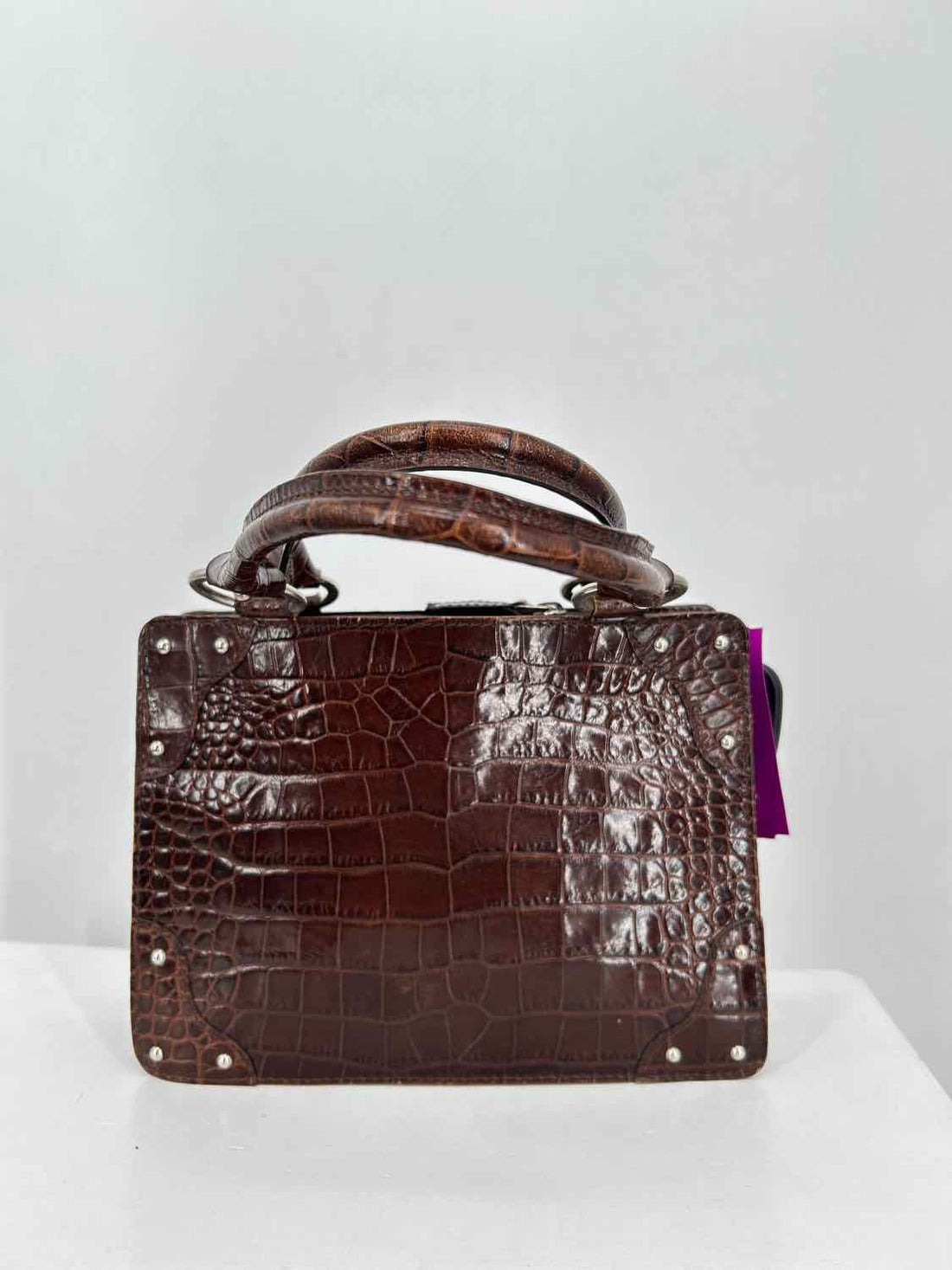 Nordstom Brown Croc Embossed Leather Shoulder