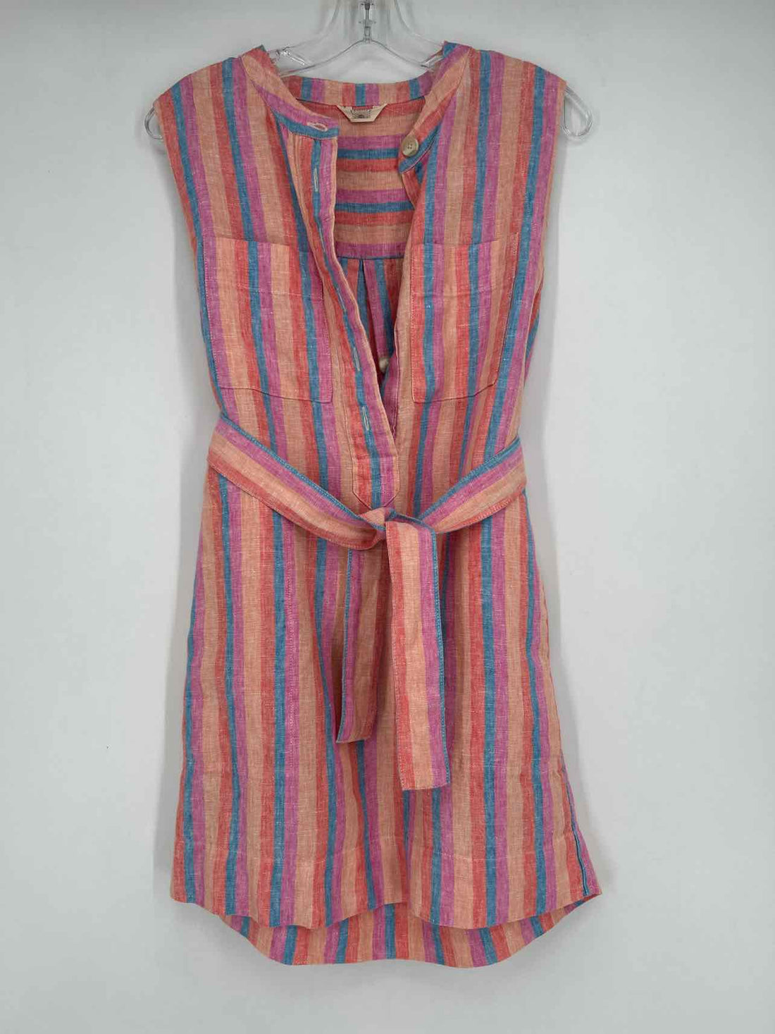 Faherty Size XS Peach & Blue Striped Linen Sleeveless Dress