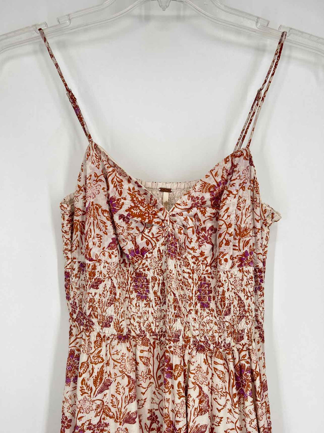 Free People Size M White & Brown Floral Sleeveless Maxi
