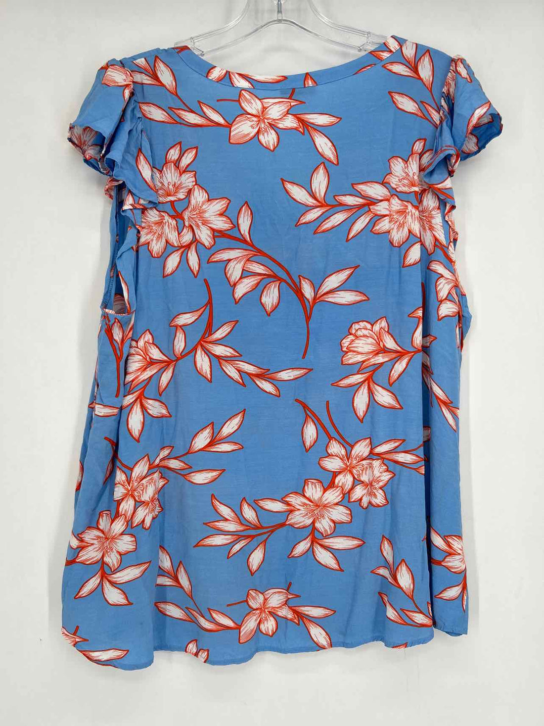 Talbots Size XL Blue & Orange Floral Short Sleeve