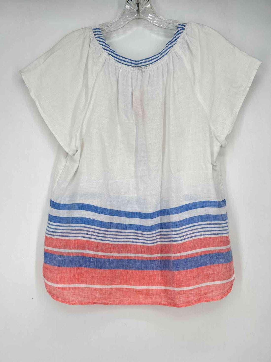 Talbots Size MP White & Blue Striped Linen Short Sleeve