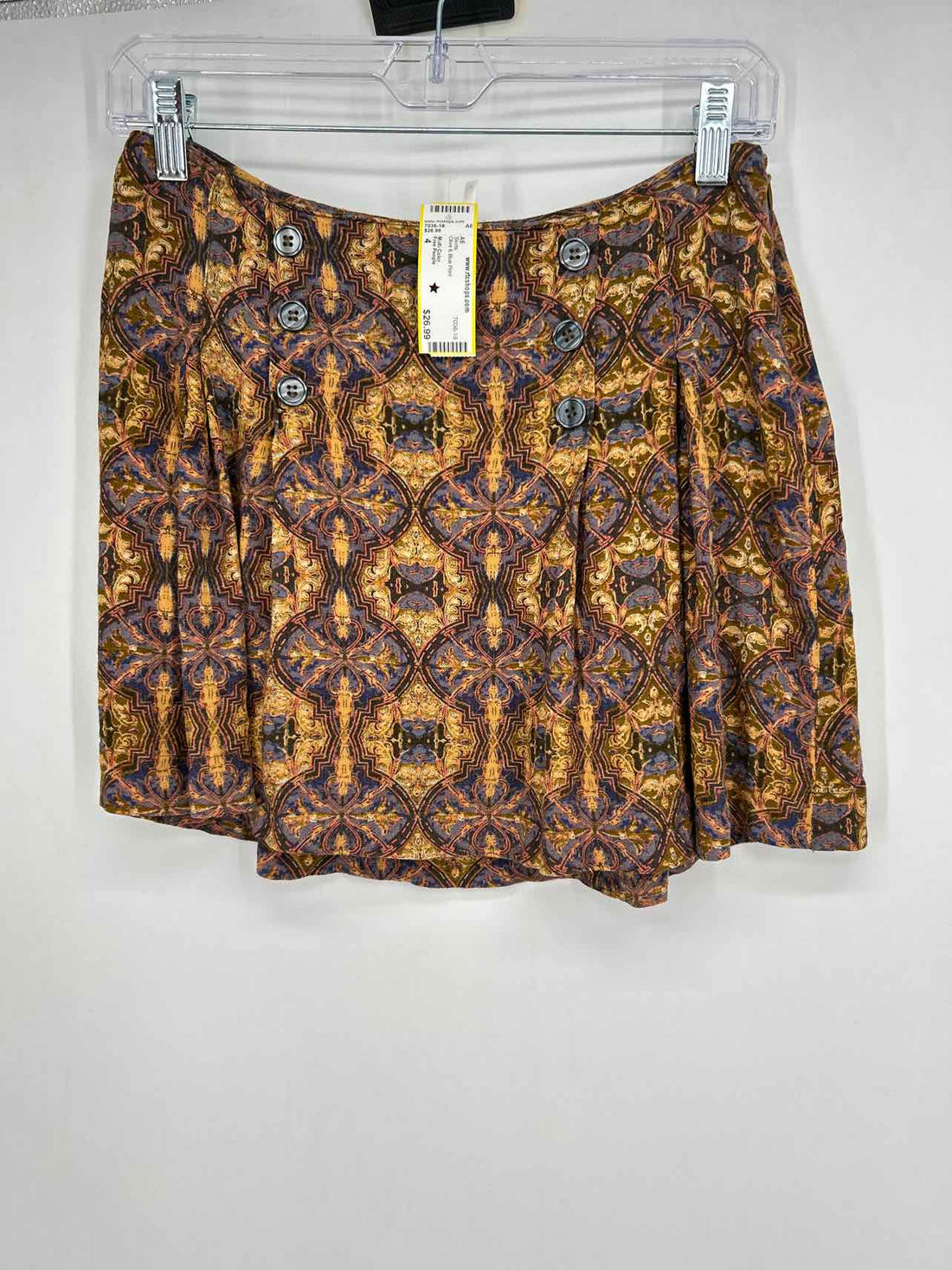Free People Size 4 Olive & Blue Print Skirts