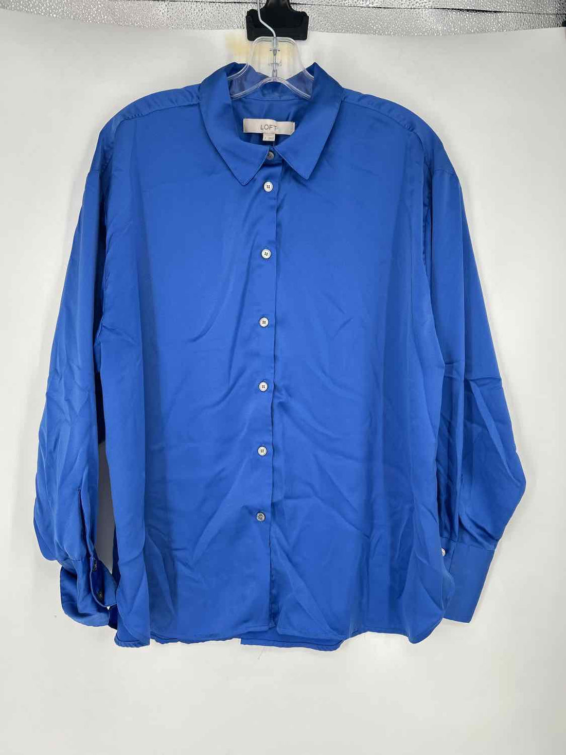 Loft Size L Blue Satin Like Long Sleeve