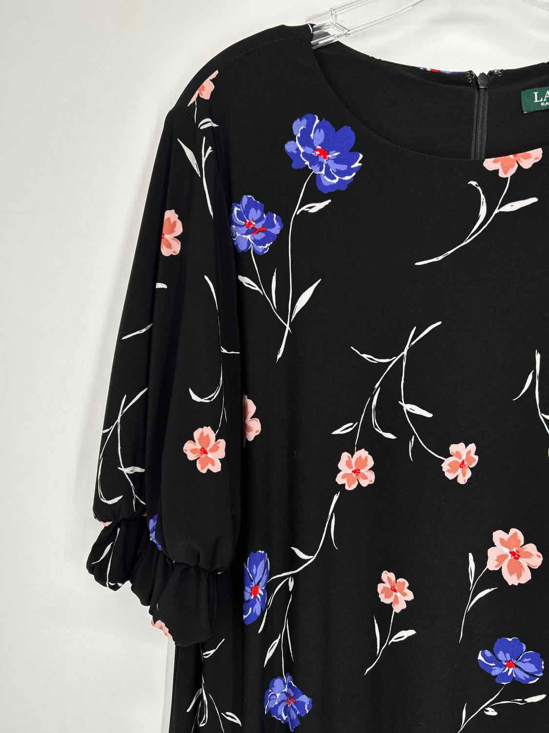 Lauren Ralph Lauren Size 16 Black Floral Short Sleeve Dress