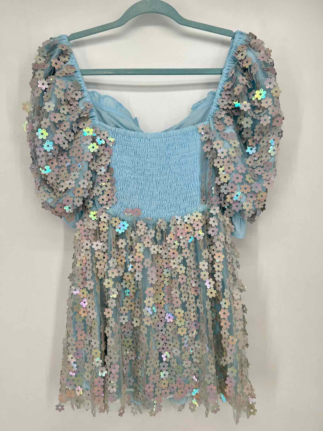 Buddy Love Size S Light Blue Sequined Short Sleeve Dress
