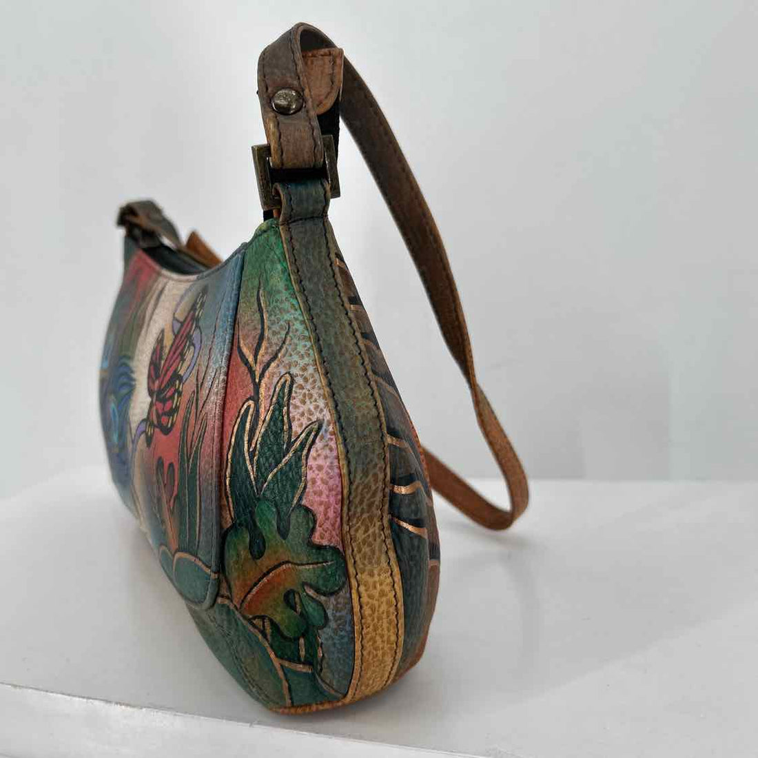 Anuschka Brown painted Pebbled Leather Shoulder