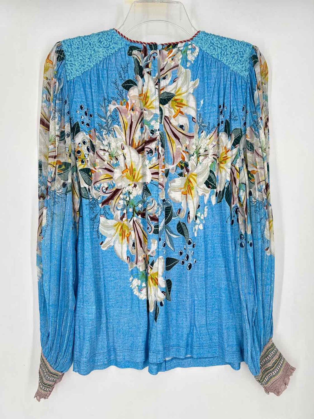 Blank London Size S Blue & White Floral Shimmer Long Sleeve