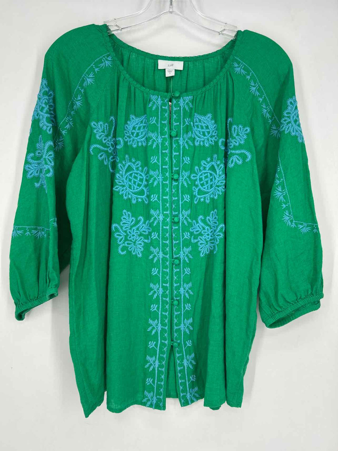 J Jill Size S Green & Light Blue Embroidered Long Sleeve
