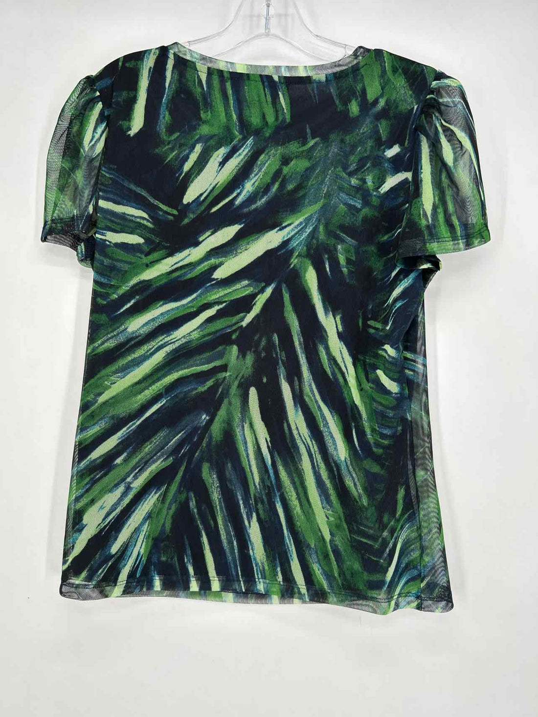 DKNY Size M Green Print Mesh Short Sleeve