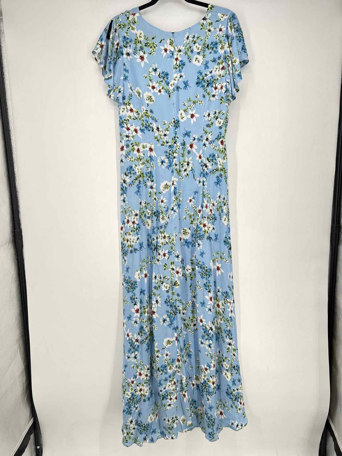Banana Republic Size 14 Blue Floral Short Sleeve Maxi