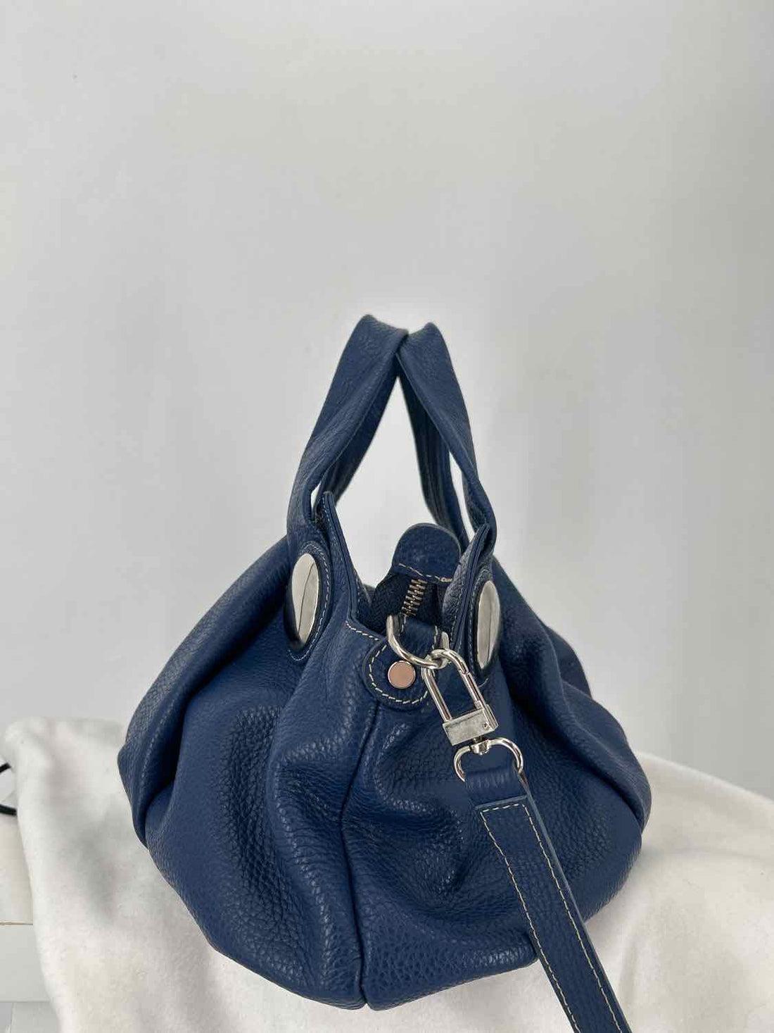 Daniella Ortiz Navy Pebbled Leather Satchel