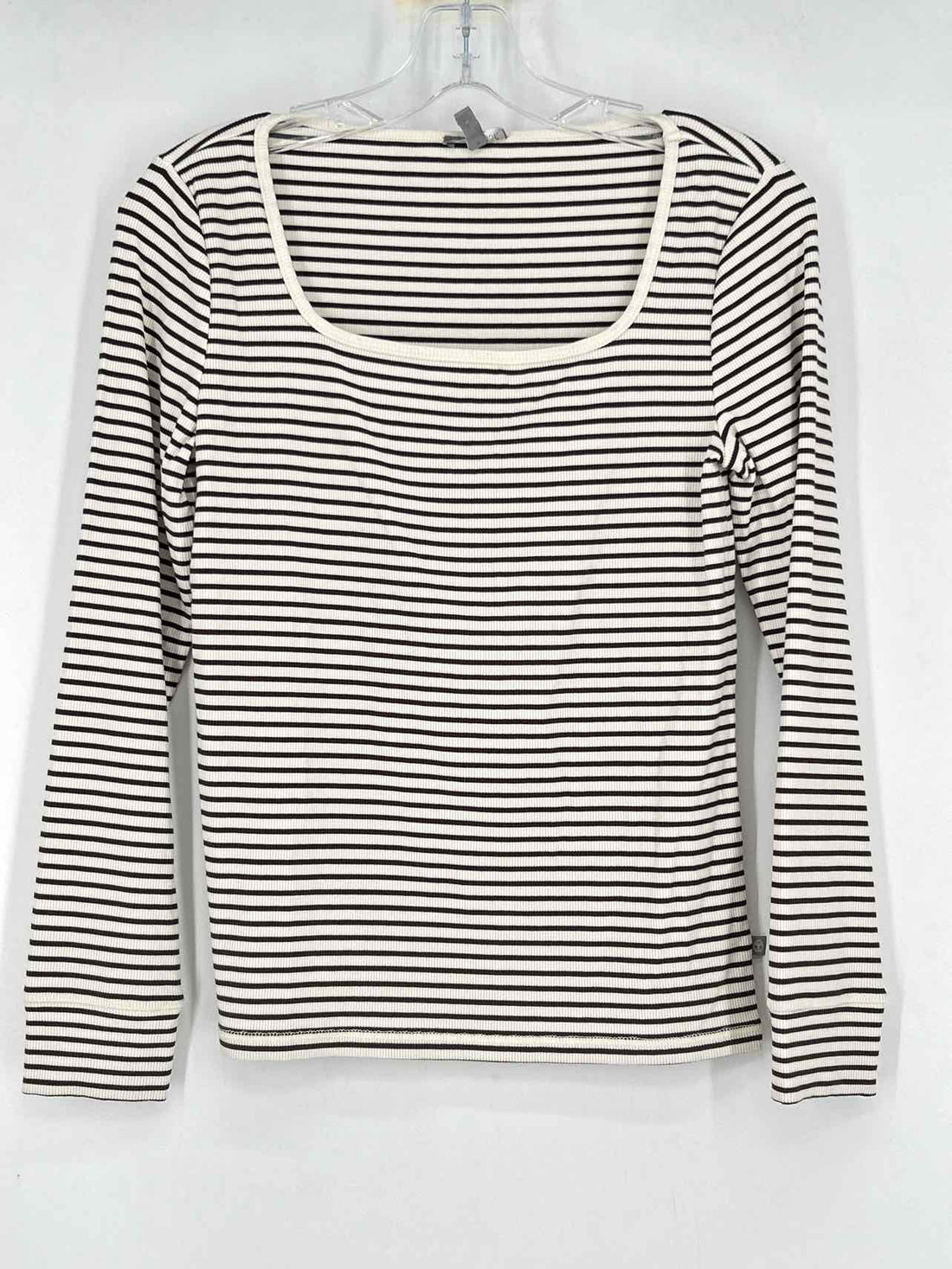 T By Talbots Size MP White & Brown Striped Long Sleeve