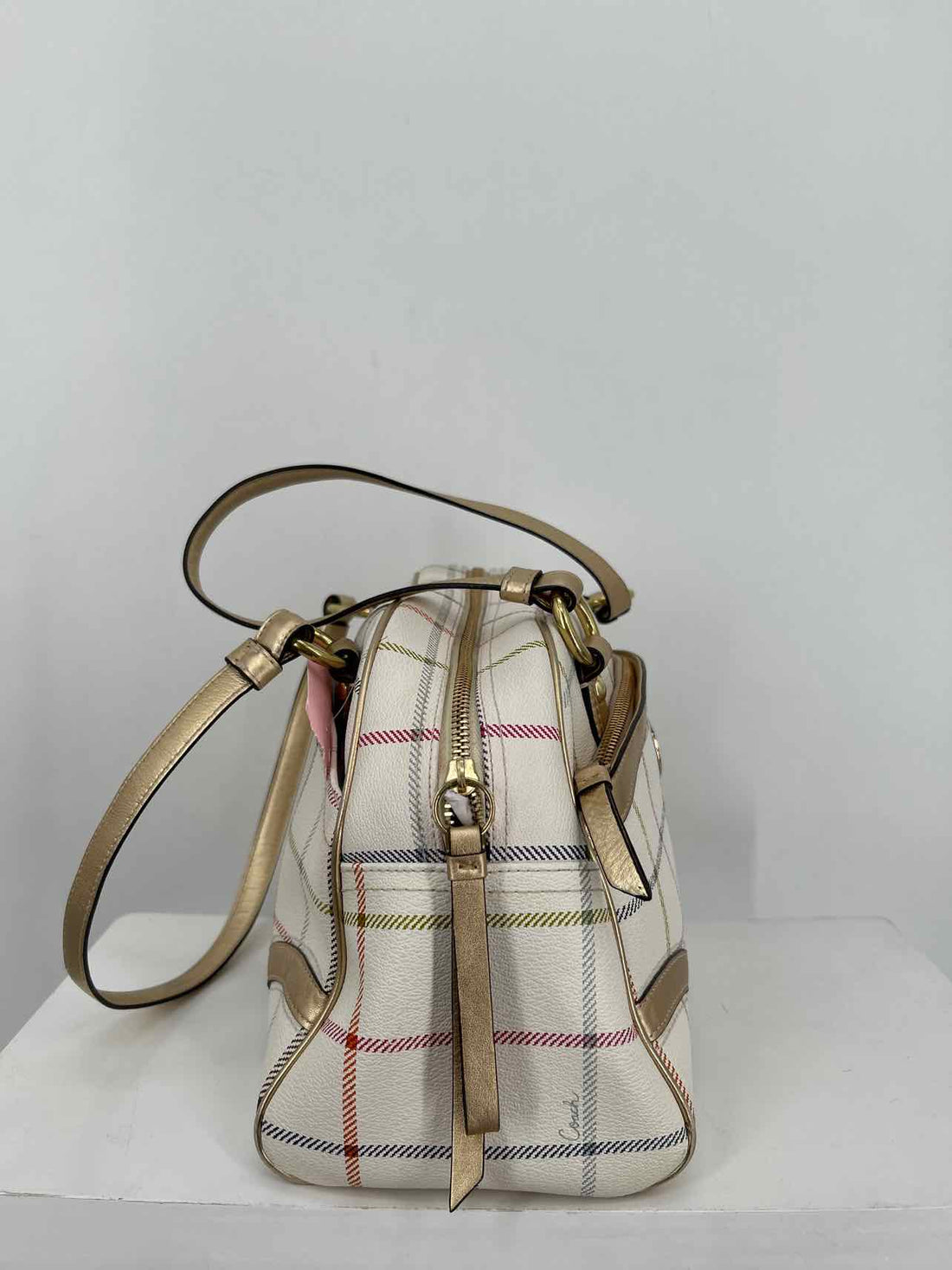 Coach White Plaid Leather Pre Owned Tote