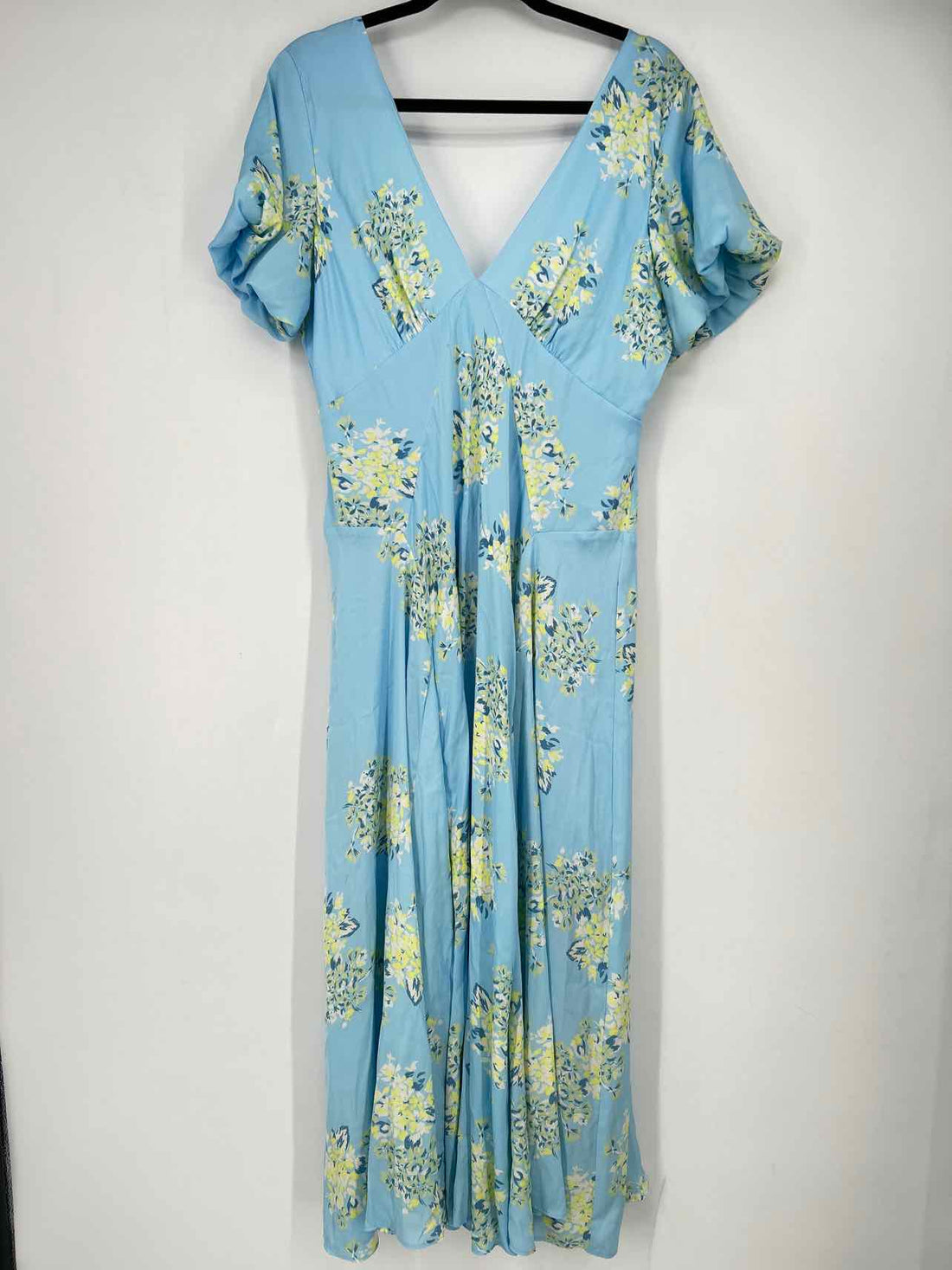 Free People Size L Light Blue Floral Short Sleeve Dress
