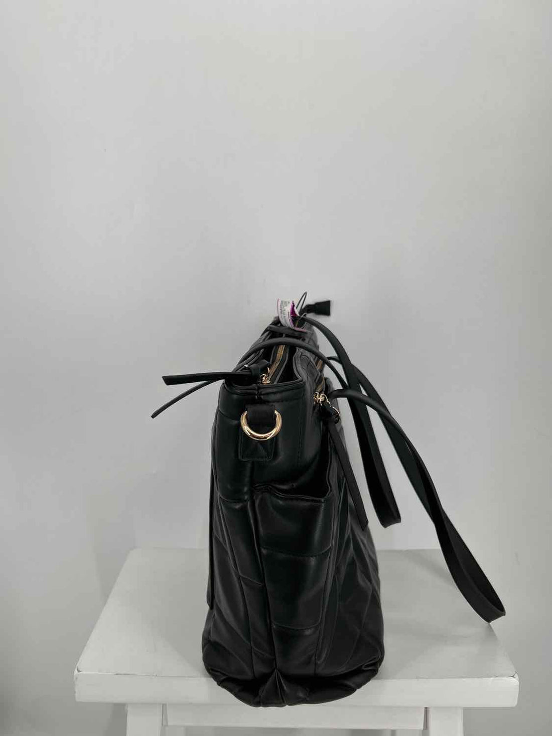 Poppy & Peonies Black Faux Leather Pre Owned Tote