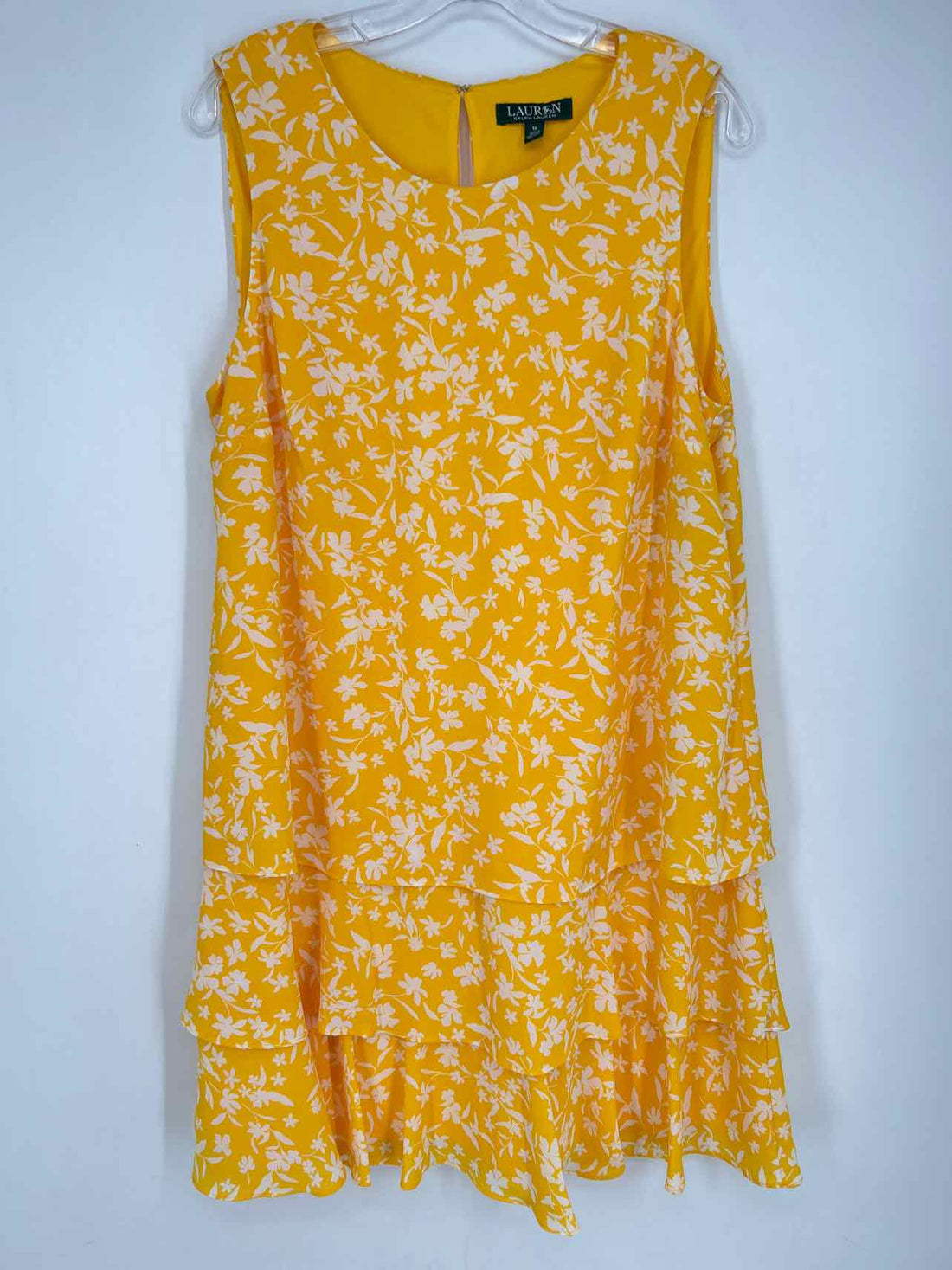 Lauren Ralph Lauren Size 16 Yellow & White Sleeveless Dress