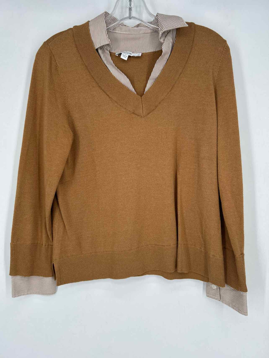 Chicos Size 1 (M) Light Brown & White Striped Sweater