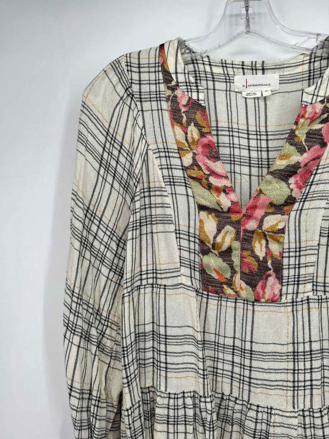 By Anthropologie Size XS White & Black Plaid Long Sleeve