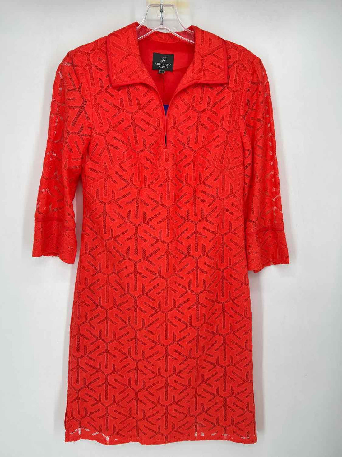 Adrianna Papell Size 2 Coral Lace Long Sleeve Dress