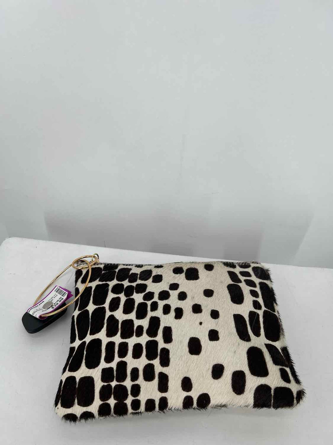 Rebecca Norman White & Dark Brown Calf Hair Pre Owned Clutch