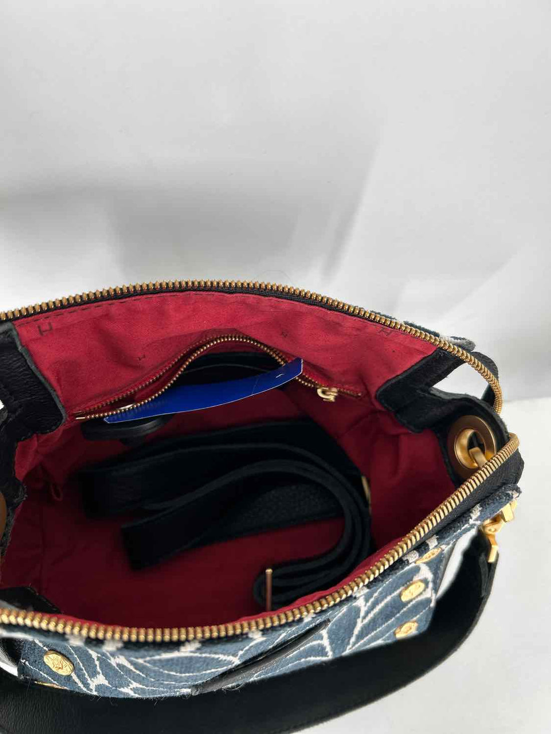 Hammitt Navy & White Leather & Tapestry Crossbody