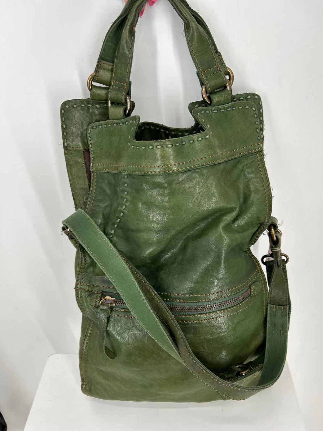 Lucky Brand Dark Green Leather Vintage Messenger