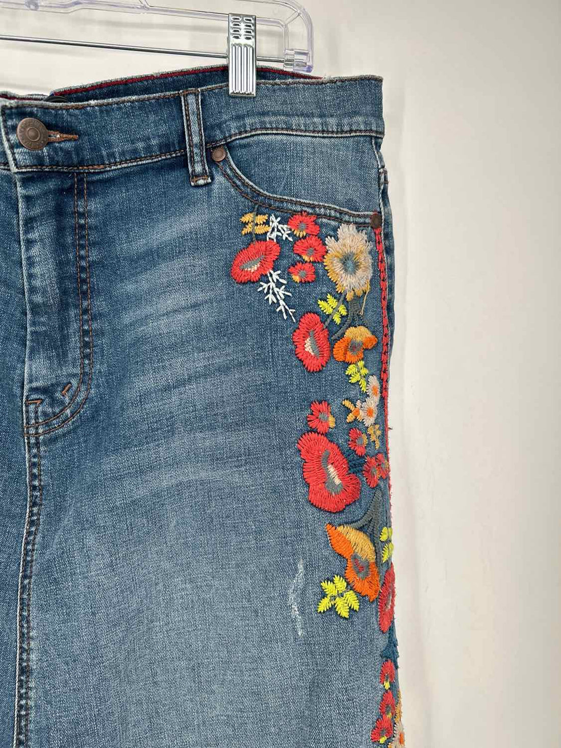 Johnny Was Size 32(14) Denim Floral Embroidered Skirts
