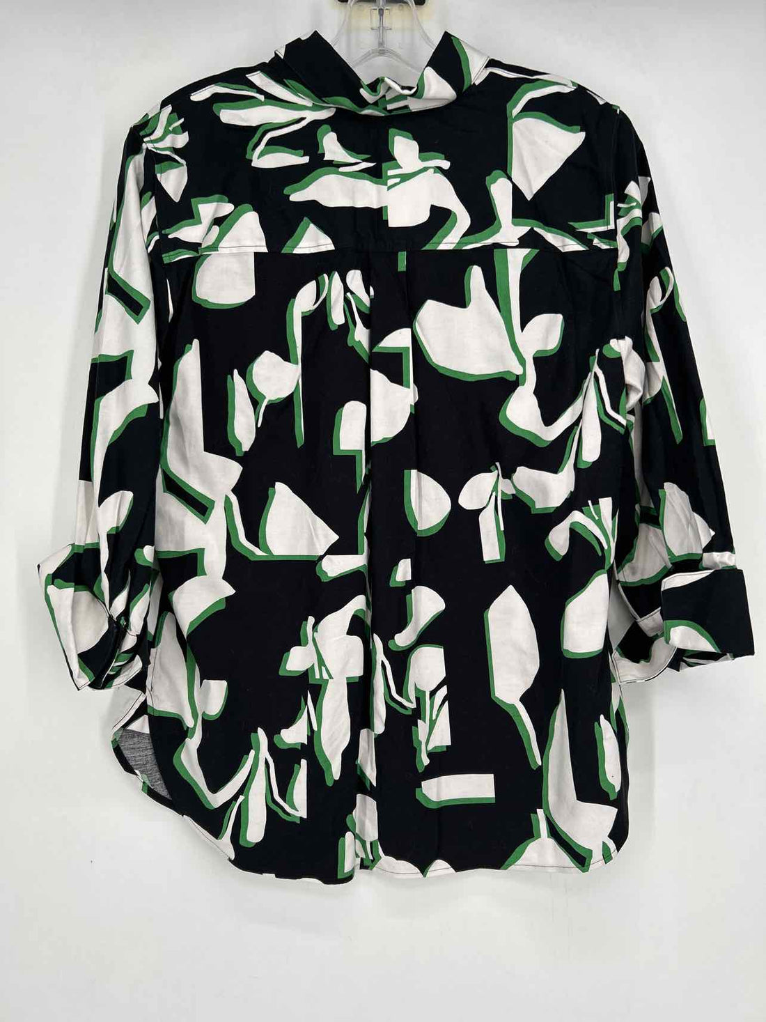 Chicos Size 1 (8) Black White & Green Print Long Sleeve