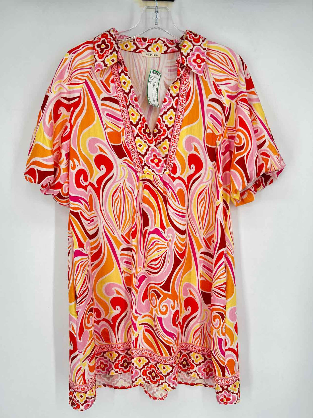 Jodifl Size M Red Orange Pink Print Short Sleeve Dress