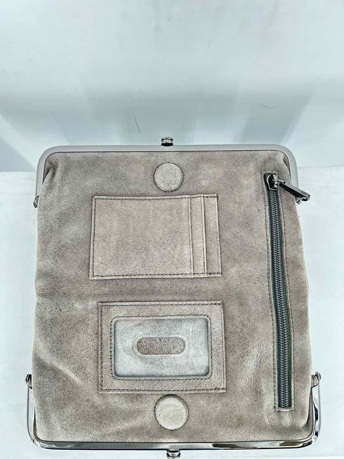 Hobo Gray Kiss Lock Fold Over Wallet