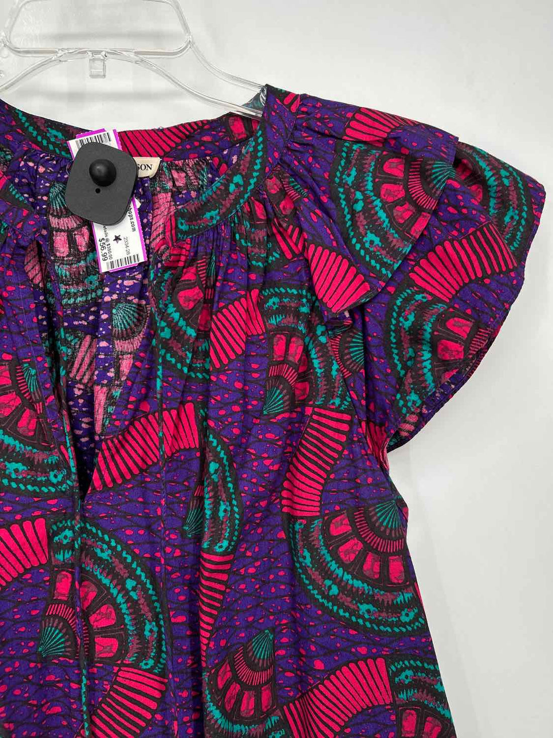 Ulla Johnson Size 0 Purple Print Cotton Short Sleeve