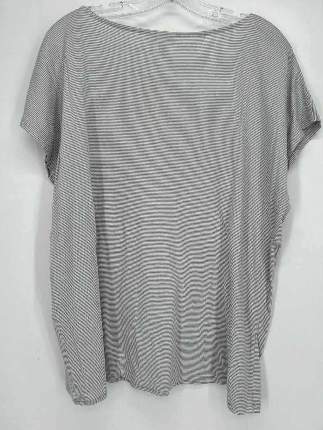 Pure Jill Size L Gray Striped Embroidered Short Sleeve